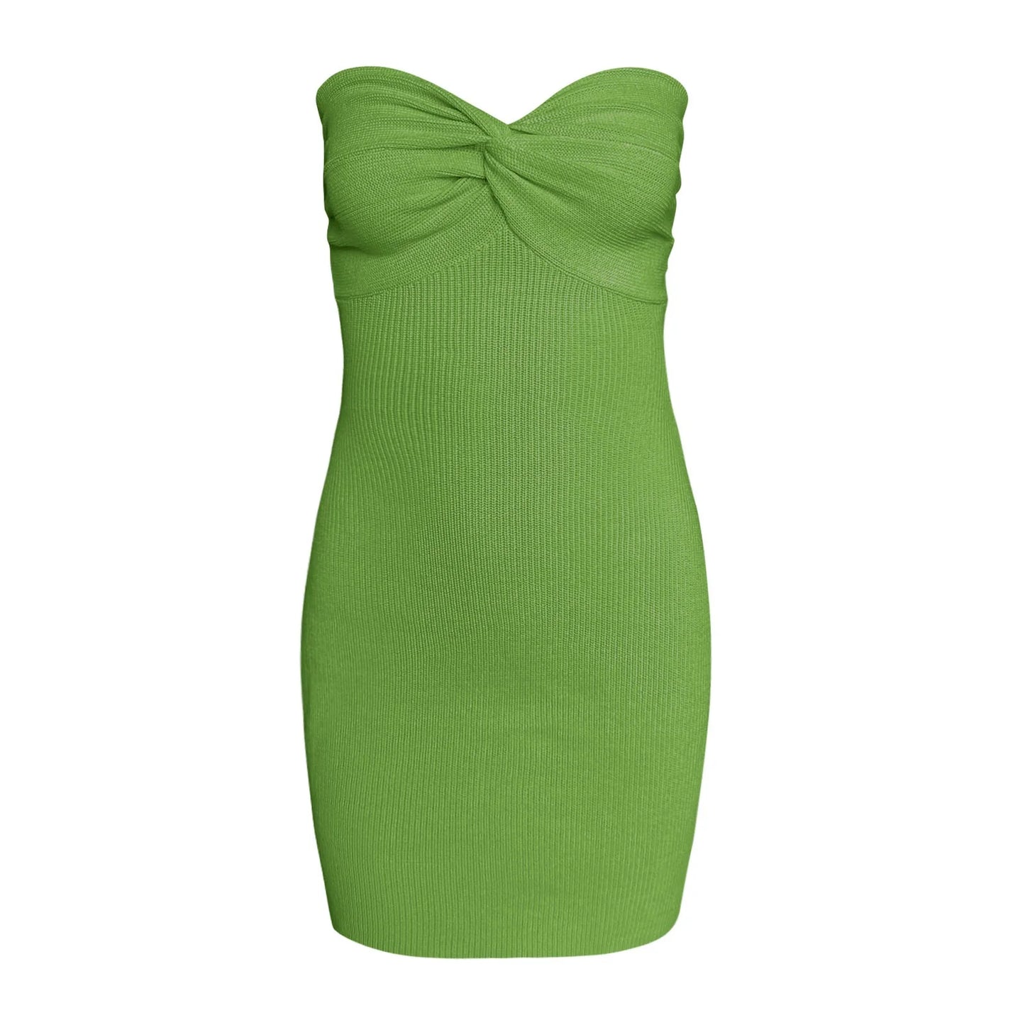 Summer Saving Womens Dresses Sleeveless Tube Top Solid Mini Summer Dress Party Club Sexy off Shoulder Bodycon Knitted Dresses Green up to 65% Off