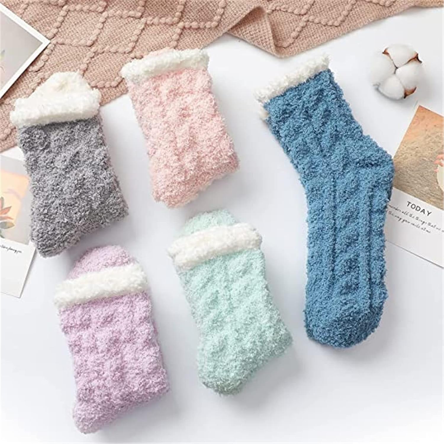 5 Pairs Fuzzy Socks for Women, Warm Soft Fluffy Socks Winter Thick Cozy Plush Slipper Socks