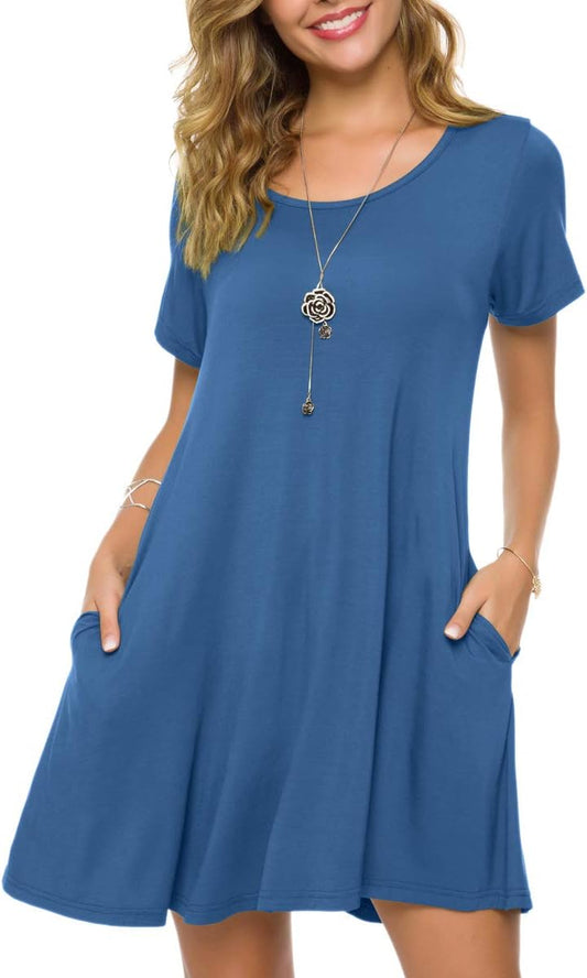 plus Size Casual T Shirt Dresses for Women Flowy Swing Tunic Dress Pockets