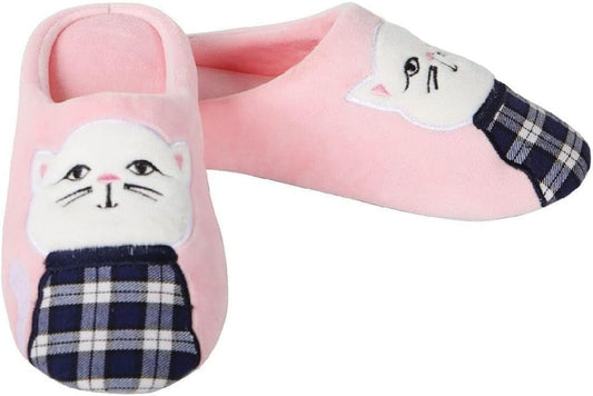 Women'S Plaid Cat Plush Hard Bottom Slippers