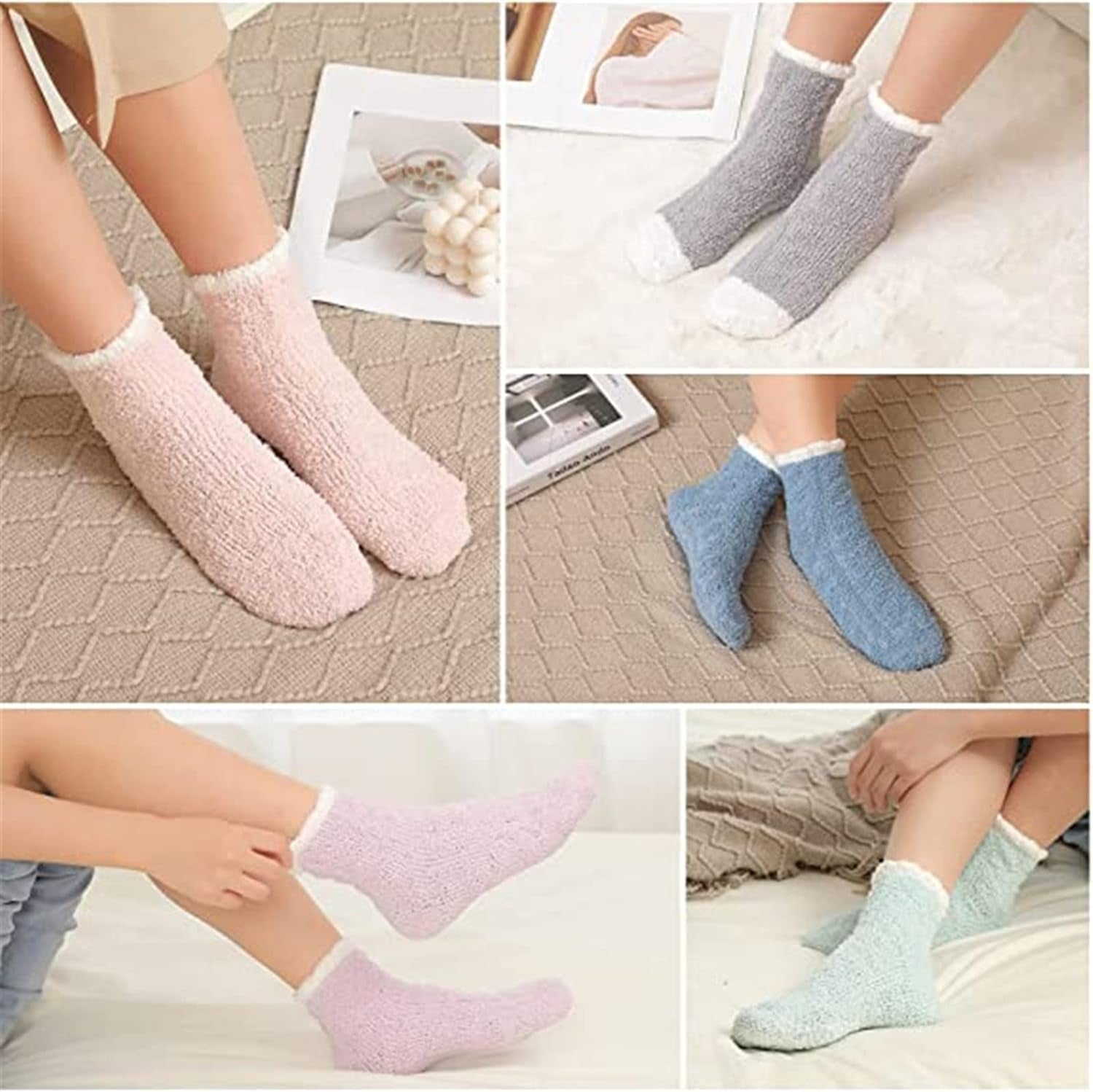 5 Pairs Fuzzy Socks for Women, Warm Soft Fluffy Socks Winter Thick Cozy Plush Slipper Socks