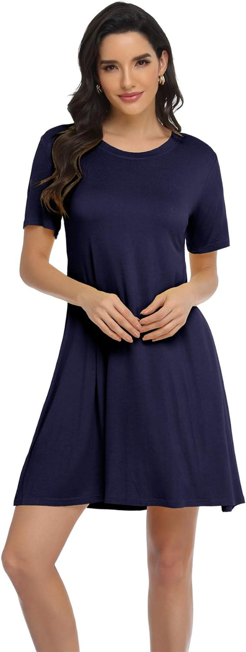 Women'S Tshirt Dresses Casual Summer Dresses Sun Dresses Women Swing Dress Tunic Dress, Short, Solic Color