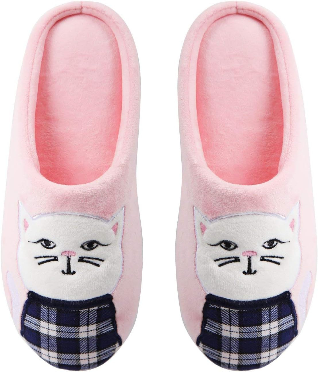 Women'S Plaid Cat Plush Hard Bottom Slippers